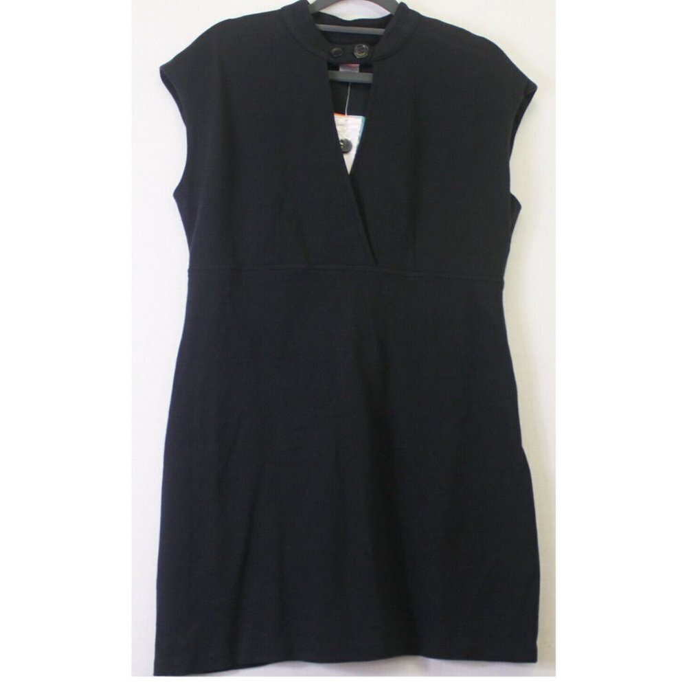 CYNTHIA STEFFE size 10 NICE NWT Black Button Neck Empire Cotton Spandex Dress
